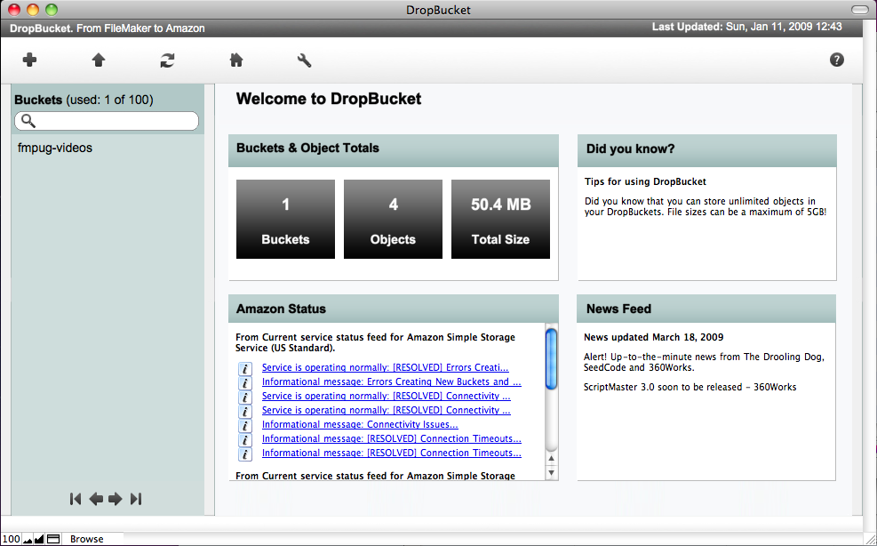 Drop Bucket — main interface
